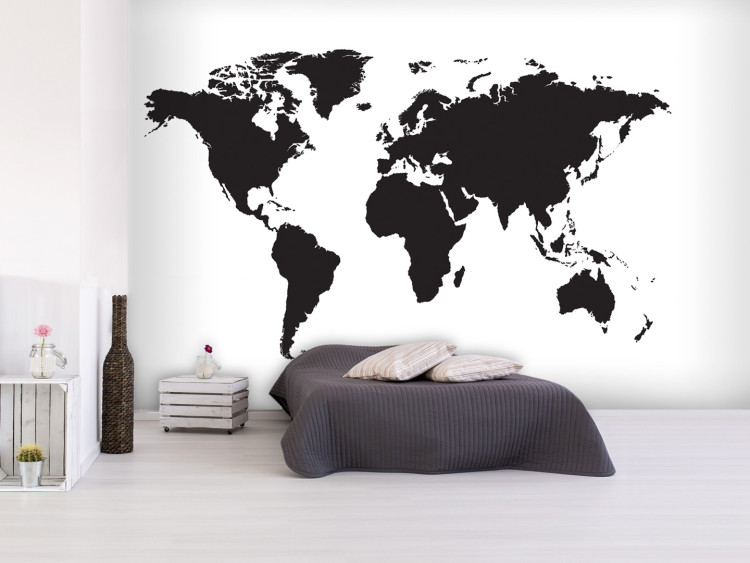 Photo Wallpaper Minimalist world map - black outline of continents on a white background 95909
