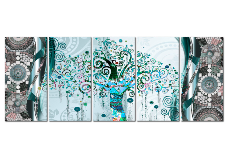 Canvas Tree of Life (5-piece) - Colorful Mosaic in the Style of Gustav Klimt 98609