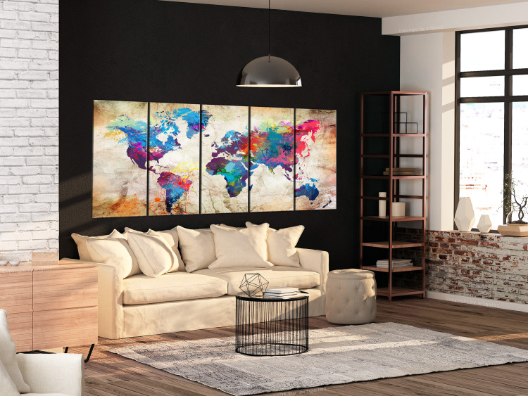 Canvas Print World Map: Colorful Blots (5-piece) - Artistic Continents 105019 additionalImage 3