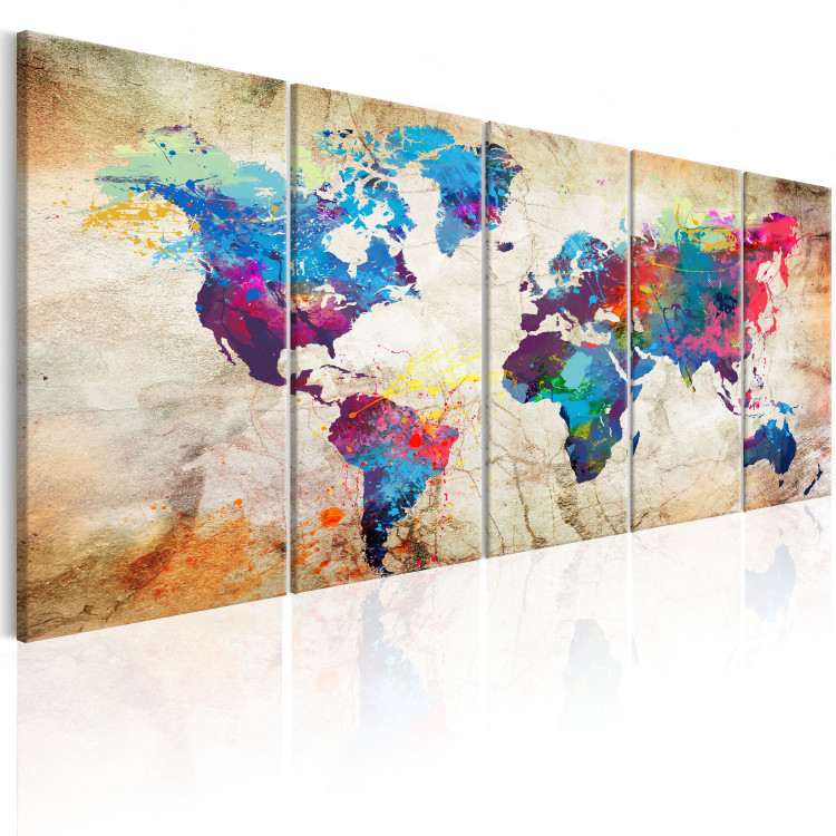 Canvas Print World Map: Colorful Blots (5-piece) - Artistic Continents 105019 additionalImage 2
