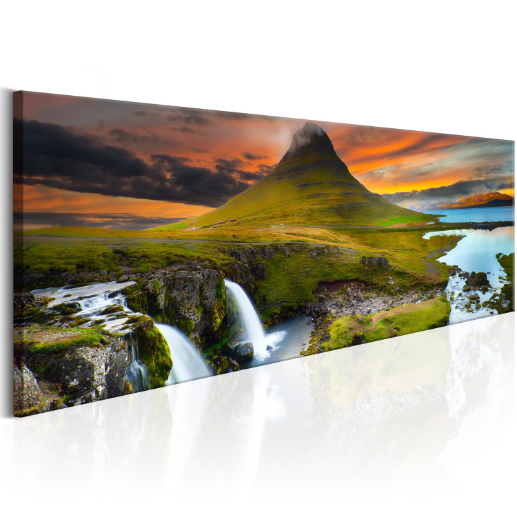 Canvas Art Print Beauty of Iceland (1-piece) - Mountains and Waterfalls with Sunset Background 105619 additionalImage 2