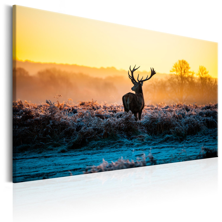Canvas Winter Time (1-piece) - Deer and Sunset on Grass Field 106019 additionalImage 2