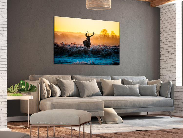 Canvas Winter Time (1-piece) - Deer and Sunset on Grass Field 106019 additionalImage 3