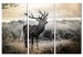 Canvas Horns of Dread I (3-piece) - Landscape in Beige Tone with Deer in Field 106119