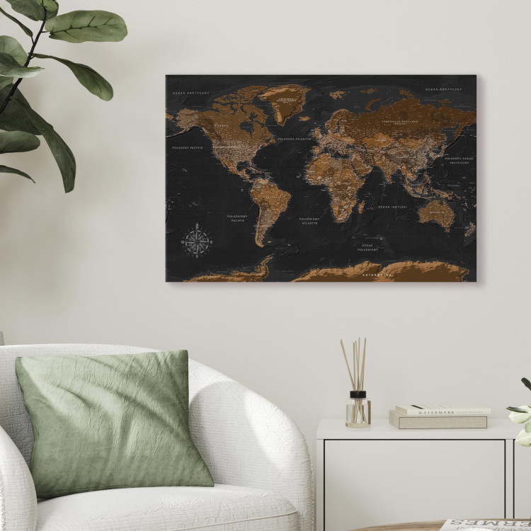 Canvas Art Print Brown World Map (PL) 106519 additionalImage 9