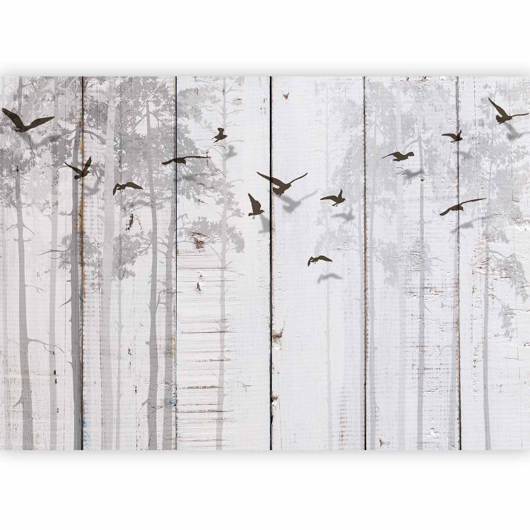 Photo Wallpaper Minimalist motif - black birds on a white background with wood texture 106619 additionalImage 5