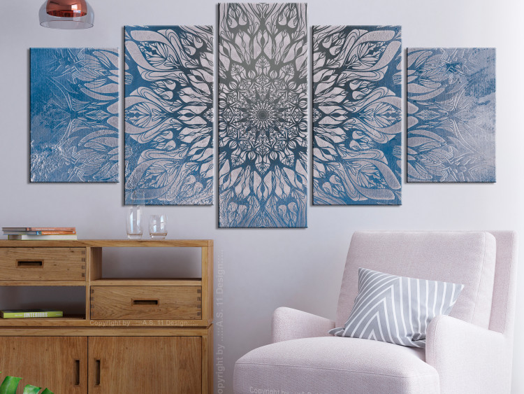 Canvas Print Hypnosis (5-part) Wide - Mandala on Blue Background in Zen Style 107819 additionalImage 3