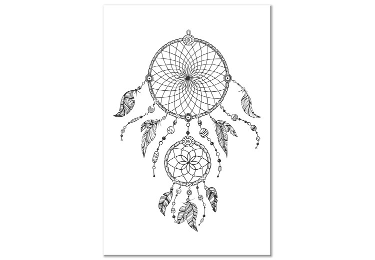Canvas Art Print For bedtime - black and white graphics depicting a dream catcher 114619