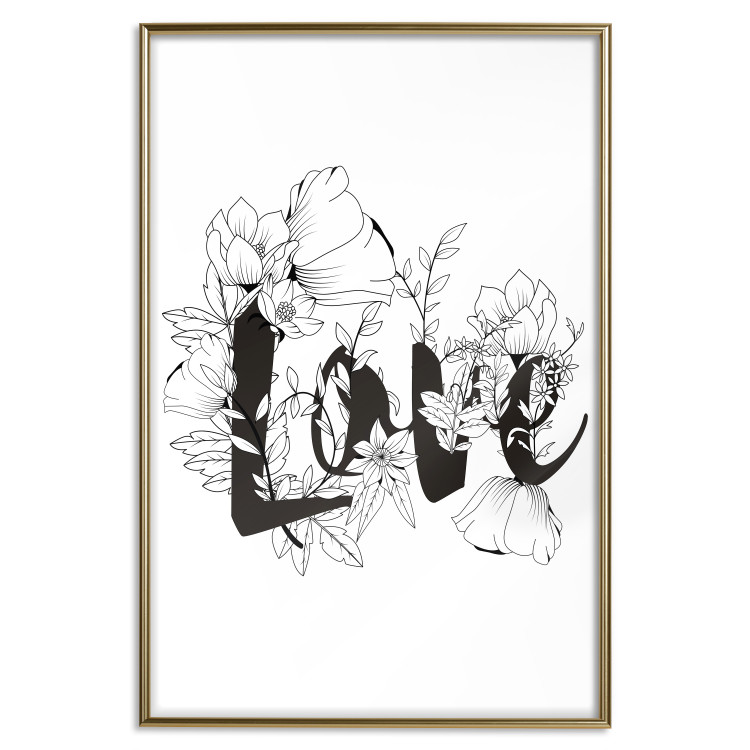 Poster Love in Flowers - black and white composition with a sign among vegetation 116519 additionalImage 16