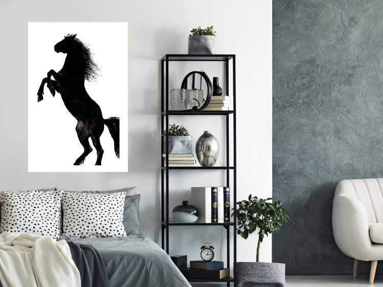 Wall Poster Horse Dance - black and white composition with the silhouette of a standing horse 118919 additionalImage 2