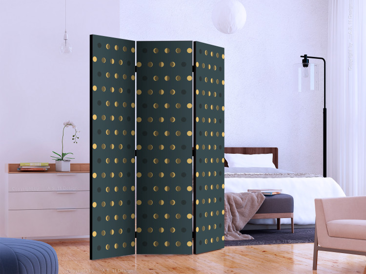 Room Divider Dots (3-piece) - pattern with gold-black dots and dark background 124119 additionalImage 2