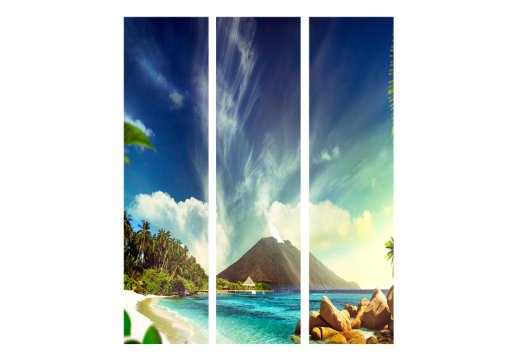 Folding Screen Dormant Volcano (3-piece) - tropical seascape of beach and ocean 124219 additionalImage 3