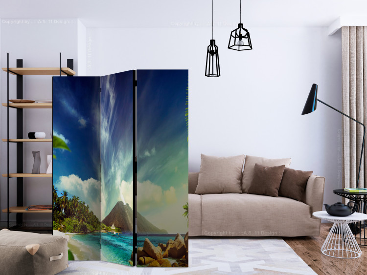 Folding Screen Dormant Volcano (3-piece) - tropical seascape of beach and ocean 124219 additionalImage 4