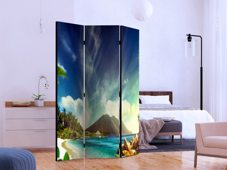 Folding Screen Dormant Volcano (3-piece) - tropical seascape of beach and ocean 124219 additionalImage 2