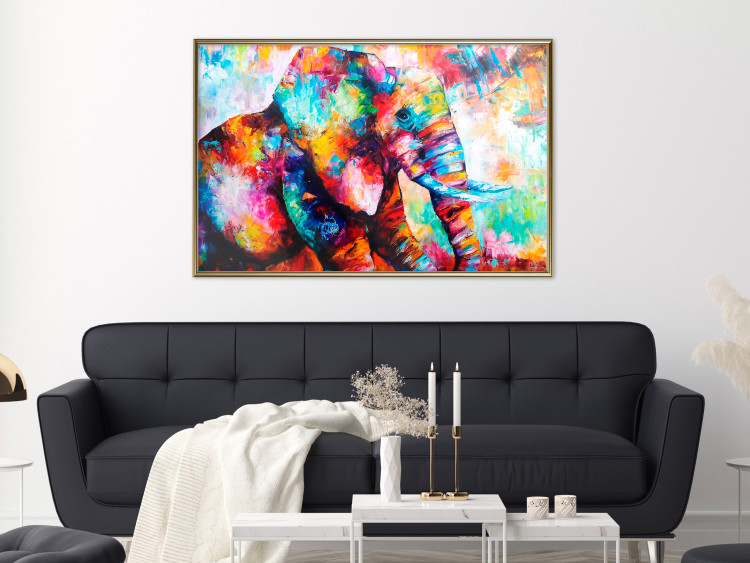 Wall Poster Elephant's Gaze - abstract colorful animal on a multicolored background 127319 additionalImage 5