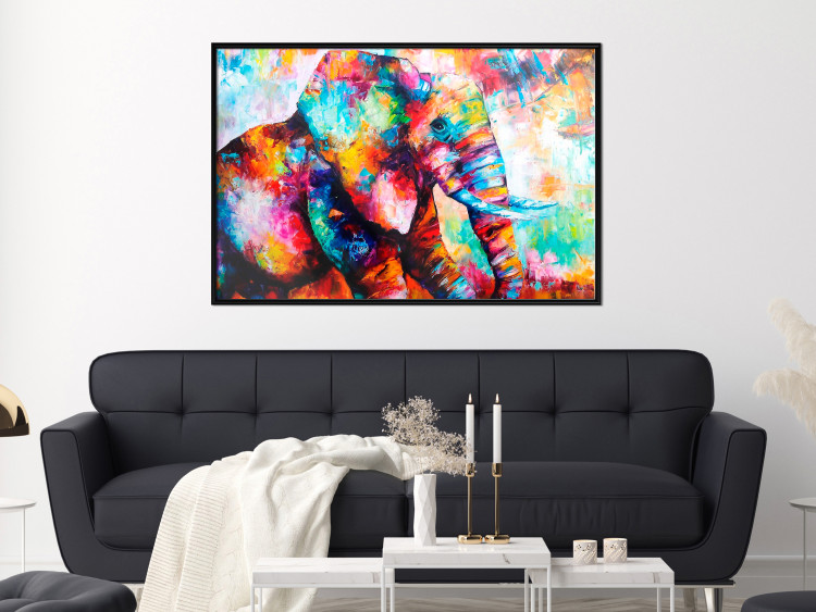 Wall Poster Elephant's Gaze - abstract colorful animal on a multicolored background 127319 additionalImage 4