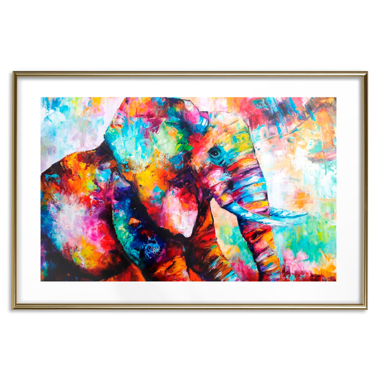 Wall Poster Elephant's Gaze - abstract colorful animal on a multicolored background 127319 additionalImage 14