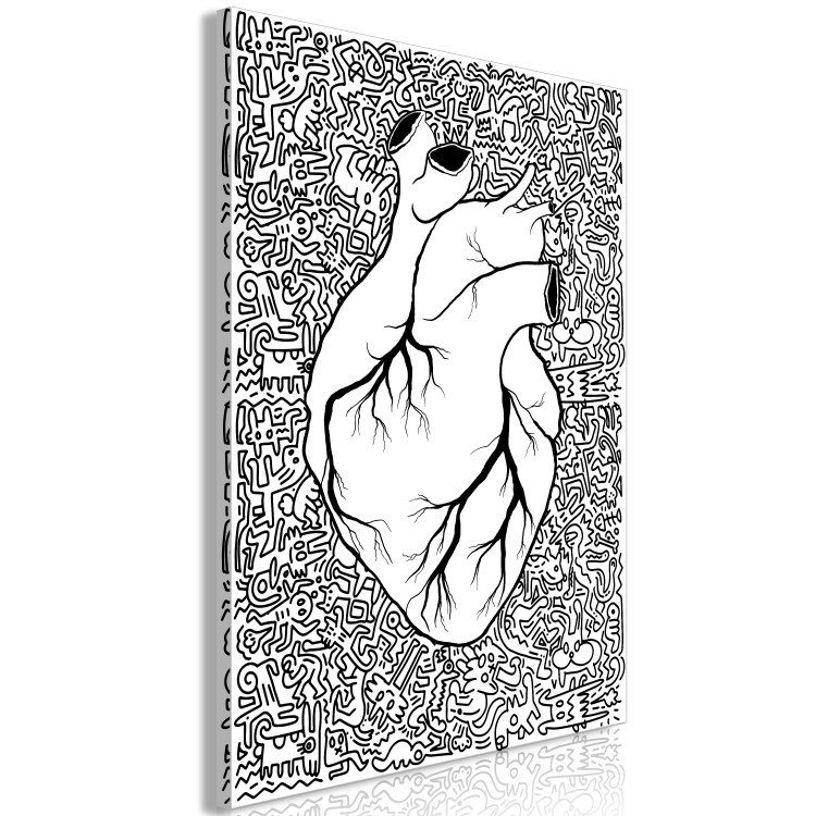 Canvas Art Print Anatomical heart contours - abstract with black drawings on background 127819 additionalImage 2