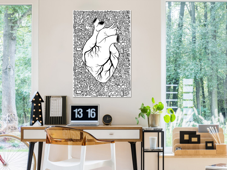 Canvas Art Print Anatomical heart contours - abstract with black drawings on background 127819 additionalImage 3