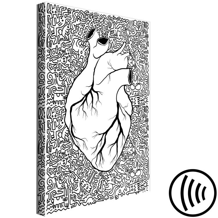 Canvas Art Print Anatomical heart contours - abstract with black drawings on background 127819 additionalImage 6