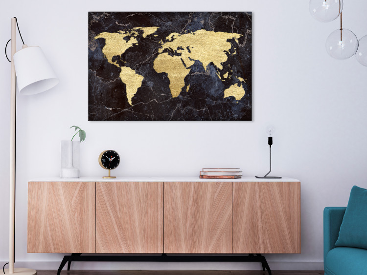 Canvas Print Golden World (1-part) wide - world map on a dark texture 128819 additionalImage 3
