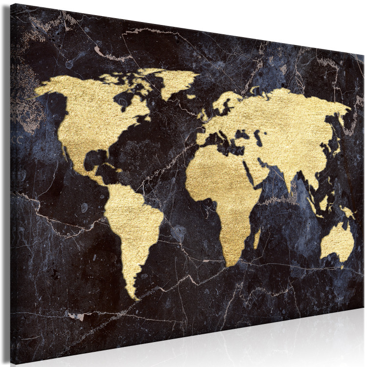Canvas Print Golden World (1-part) wide - world map on a dark texture 128819 additionalImage 2