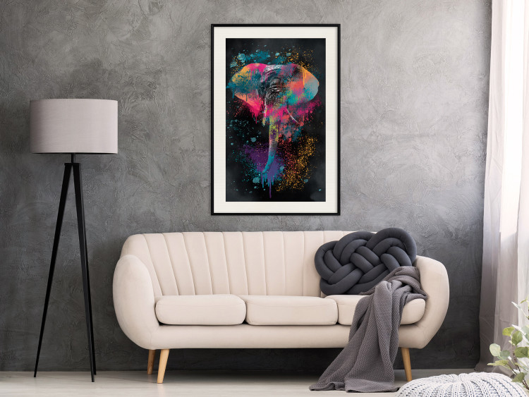Wall Poster Colorful Safari - multicolored elephant in a watercolor motif on a black background 130519 additionalImage 24