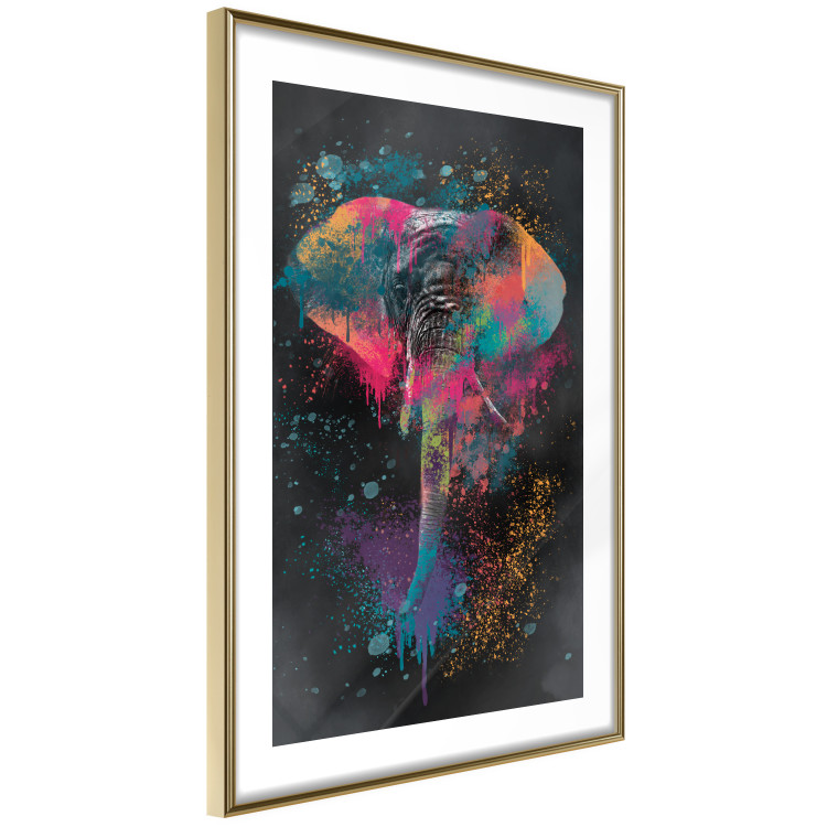Wall Poster Colorful Safari - multicolored elephant in a watercolor motif on a black background 130519 additionalImage 7