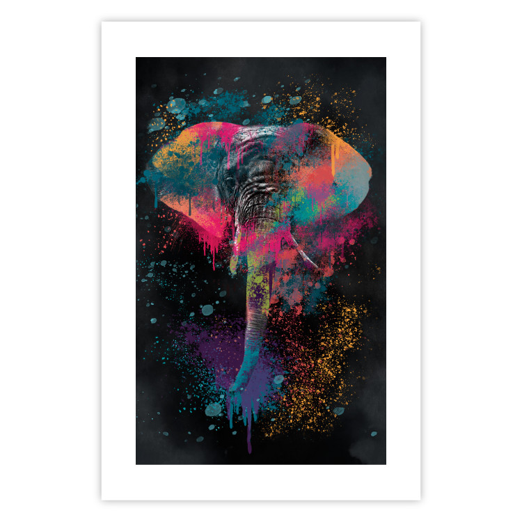 Wall Poster Colorful Safari - multicolored elephant in a watercolor motif on a black background 130519 additionalImage 25