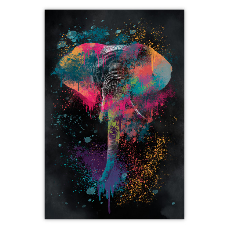 Wall Poster Colorful Safari - multicolored elephant in a watercolor motif on a black background 130519