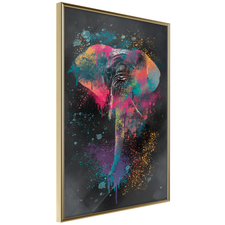 Wall Poster Colorful Safari - multicolored elephant in a watercolor motif on a black background 130519 additionalImage 10