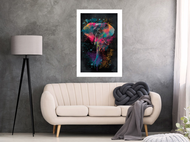 Wall Poster Colorful Safari - multicolored elephant in a watercolor motif on a black background 130519 additionalImage 5