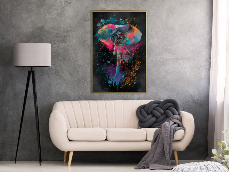Wall Poster Colorful Safari - multicolored elephant in a watercolor motif on a black background 130519 additionalImage 14