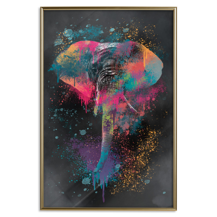 Wall Poster Colorful Safari - multicolored elephant in a watercolor motif on a black background 130519 additionalImage 21