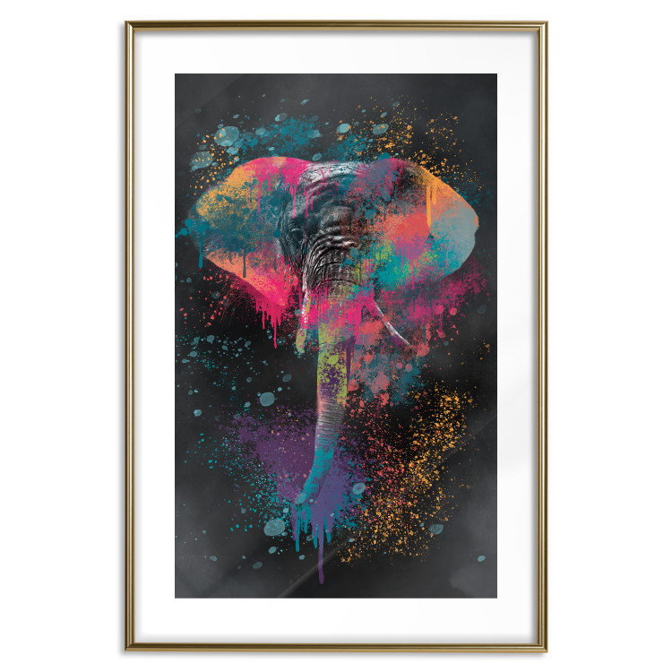 Wall Poster Colorful Safari - multicolored elephant in a watercolor motif on a black background 130519 additionalImage 14