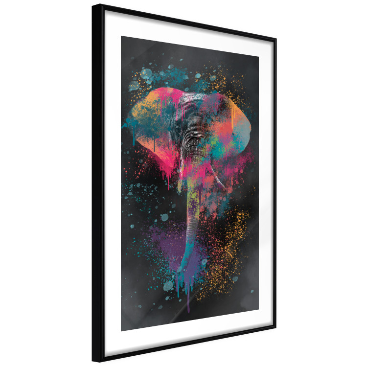Wall Poster Colorful Safari - multicolored elephant in a watercolor motif on a black background 130519 additionalImage 2