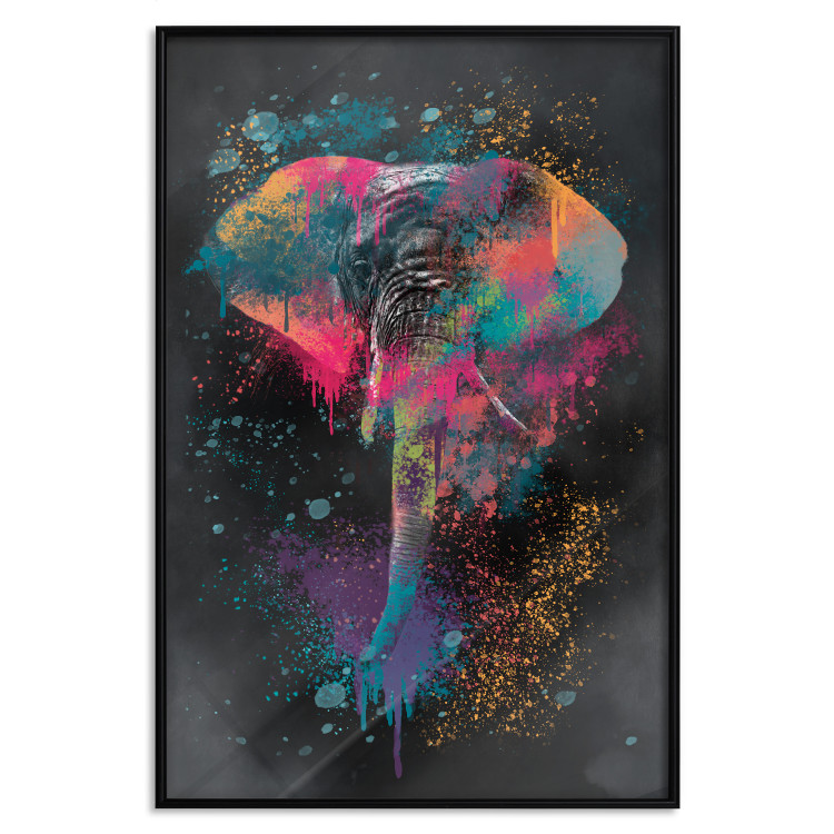 Wall Poster Colorful Safari - multicolored elephant in a watercolor motif on a black background 130519 additionalImage 18