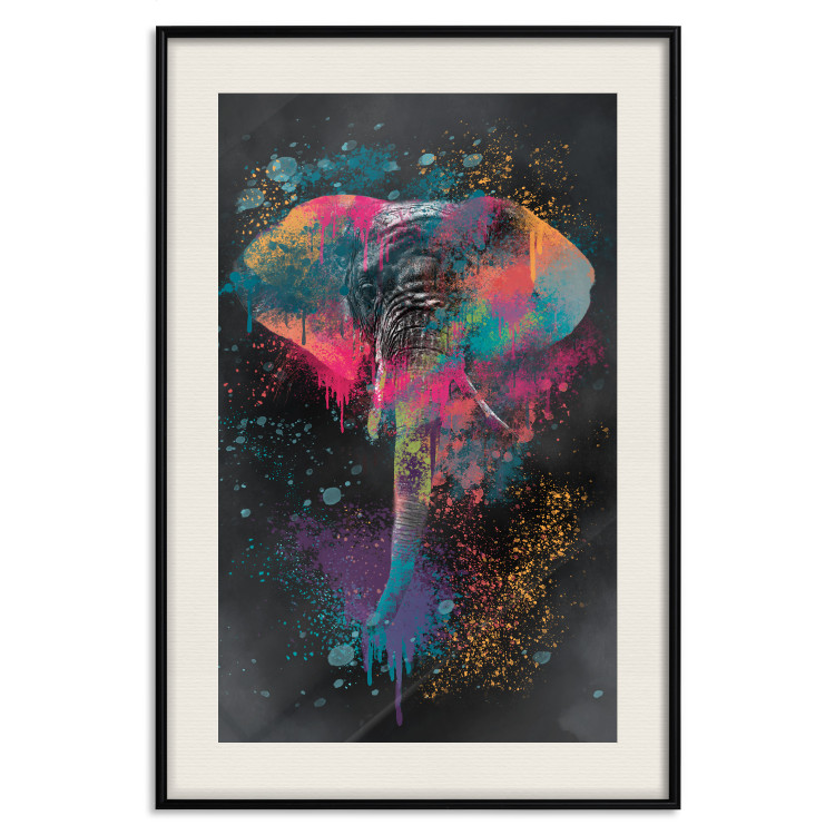 Wall Poster Colorful Safari - multicolored elephant in a watercolor motif on a black background 130519 additionalImage 19