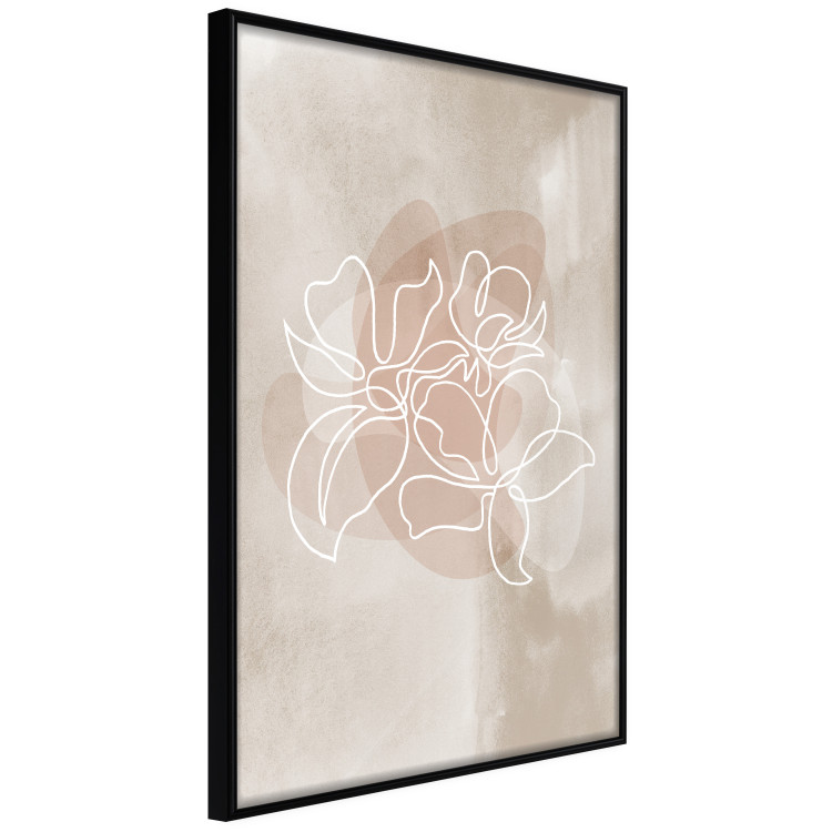 Poster Blossoming Scent - white line art of a flower on an abstract beige background 130819 additionalImage 11