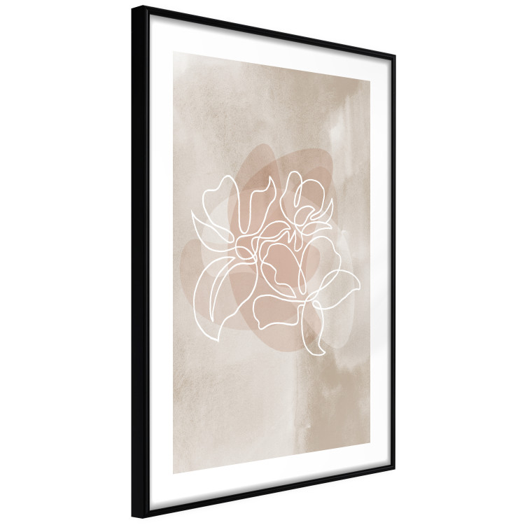 Poster Blossoming Scent - white line art of a flower on an abstract beige background 130819 additionalImage 6