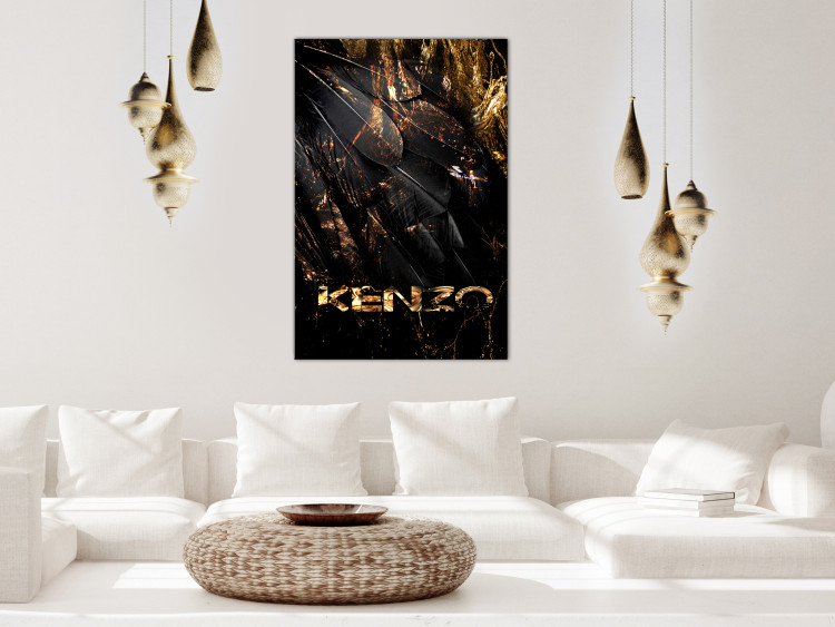Canvas Art Print Jungle Scent (1-piece) Vertical - golden abstract with inscriptions 131619 additionalImage 3