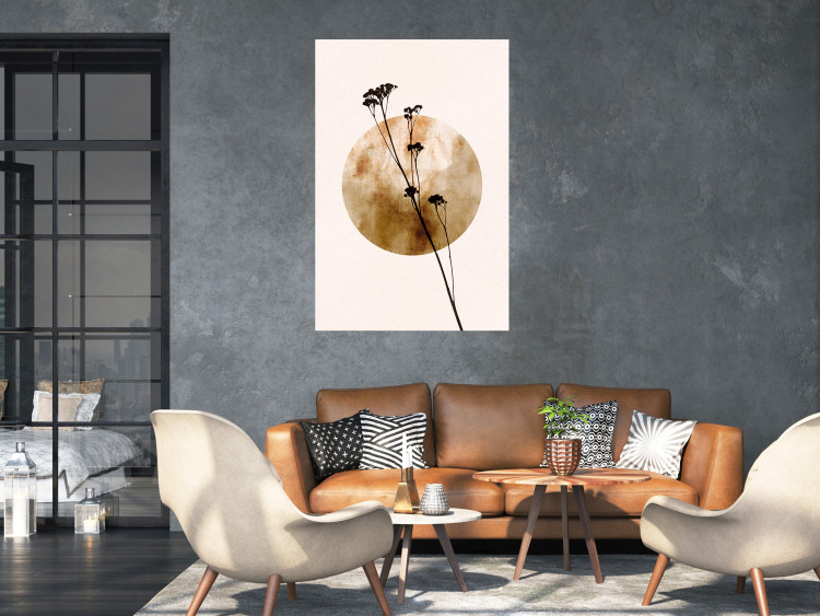 Poster Plant Figure - black plant and large golden circle on a light background 131819 additionalImage 4