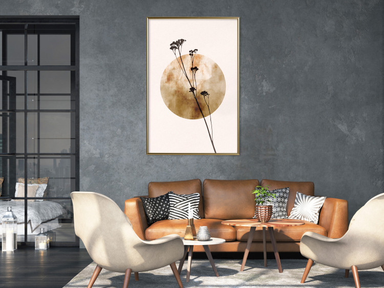 Poster Plant Figure - black plant and large golden circle on a light background 131819 additionalImage 7