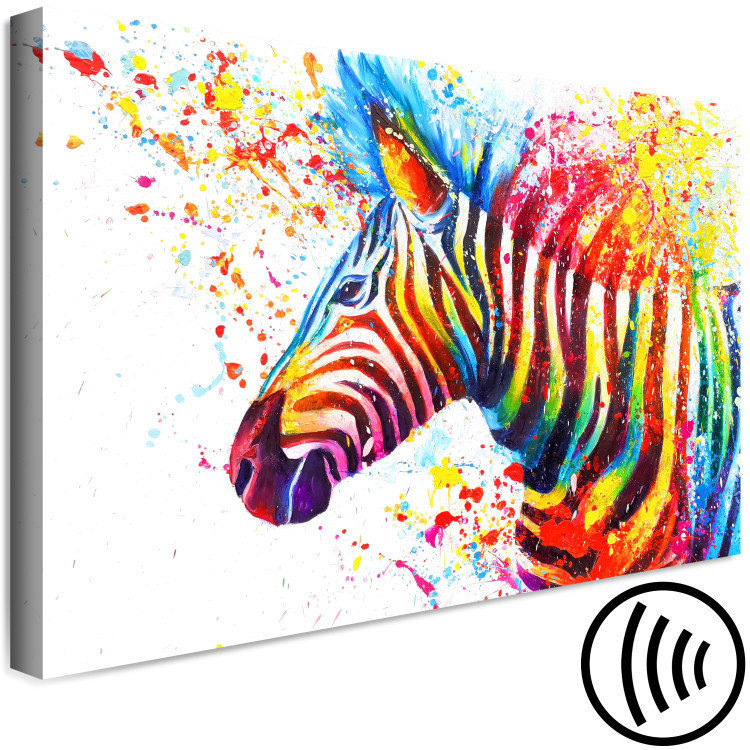 Canvas Art Print Zebra (1-piece) Wide - futuristic multi-colored animal 132019 additionalImage 6