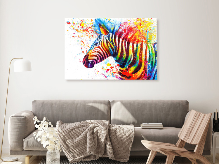 Canvas Art Print Zebra (1-piece) Wide - futuristic multi-colored animal 132019 additionalImage 3