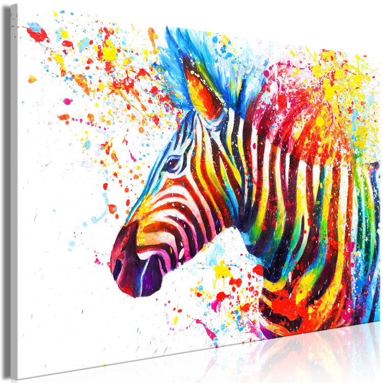 Canvas Art Print Zebra (1-piece) Wide - futuristic multi-colored animal 132019 additionalImage 2