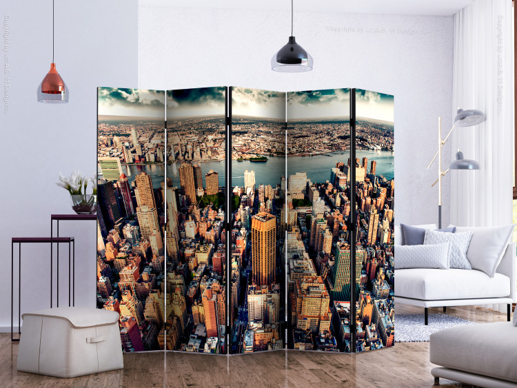 Folding Screen New York from Above II (5-piece) - architecture against the backdrop of a river 132719 additionalImage 2