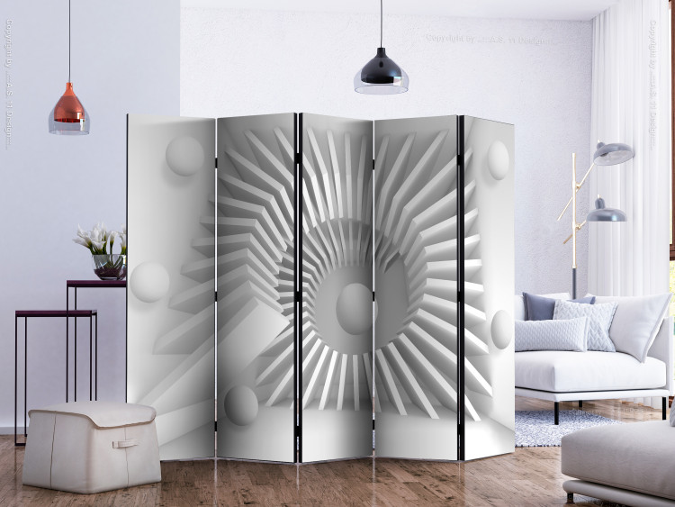 Folding Screen White Puzzle II (5-piece) - light geometric 3D abstraction 132819 additionalImage 2
