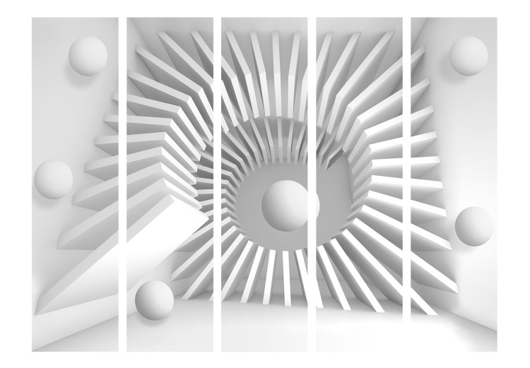 Folding Screen White Puzzle II (5-piece) - light geometric 3D abstraction 132819 additionalImage 3
