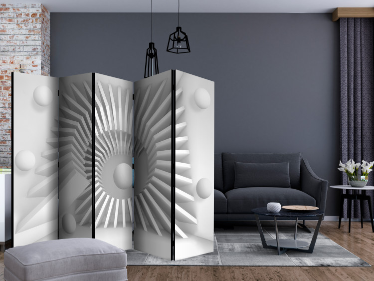 Folding Screen White Puzzle II (5-piece) - light geometric 3D abstraction 132819 additionalImage 4